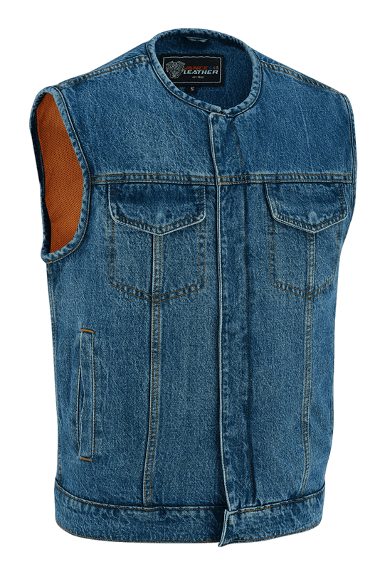 Mens-Blue-Denim-Collarless-Vest-side