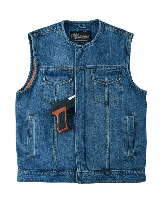 Mens-Blue-Denim-Collarless-Vest-front