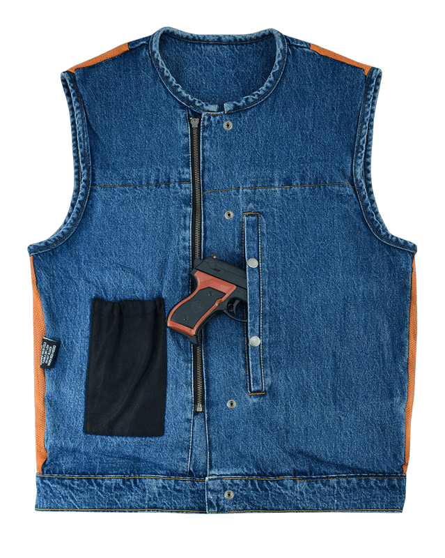 Mens-Blue-Denim-Collarless-Vest-front