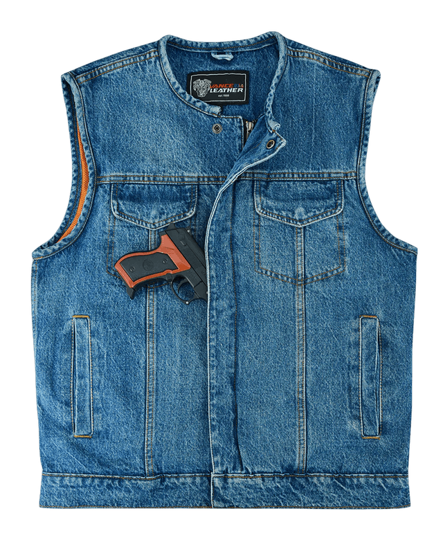 Mens-Blue-Denim-Collarless-Vest-front