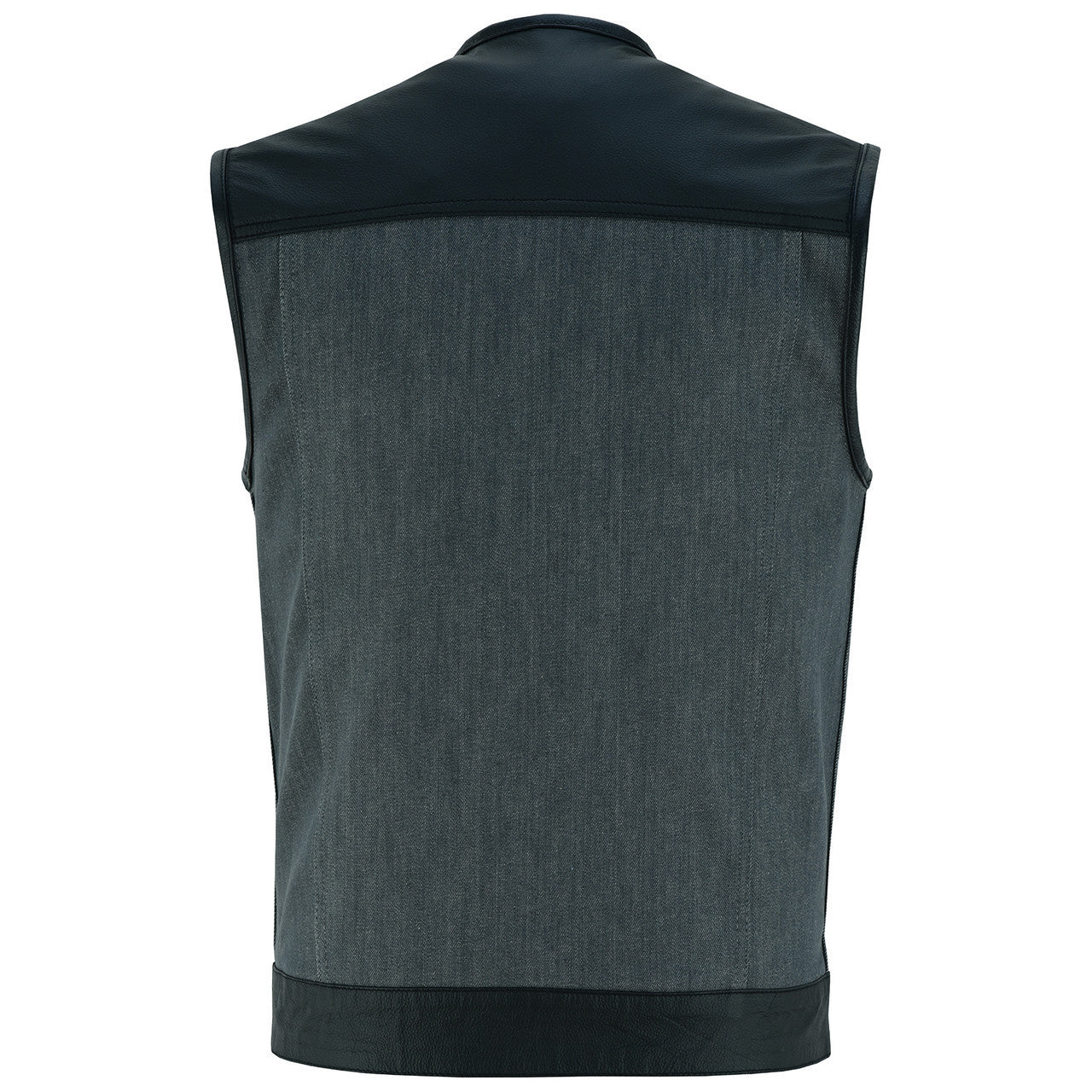 Vance-VB910G Mens-Grey-Denim-Leather-Motorcycle-Vest-CCW-back-main