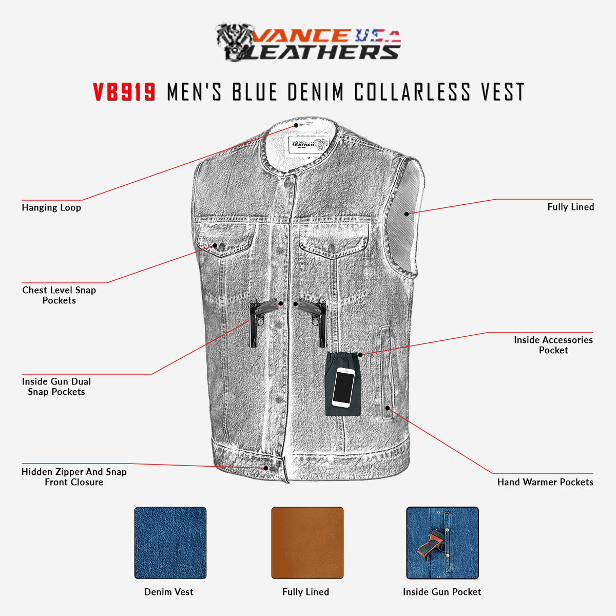 Mens-Blue-Denim-Collarless-Vest-Sizechart