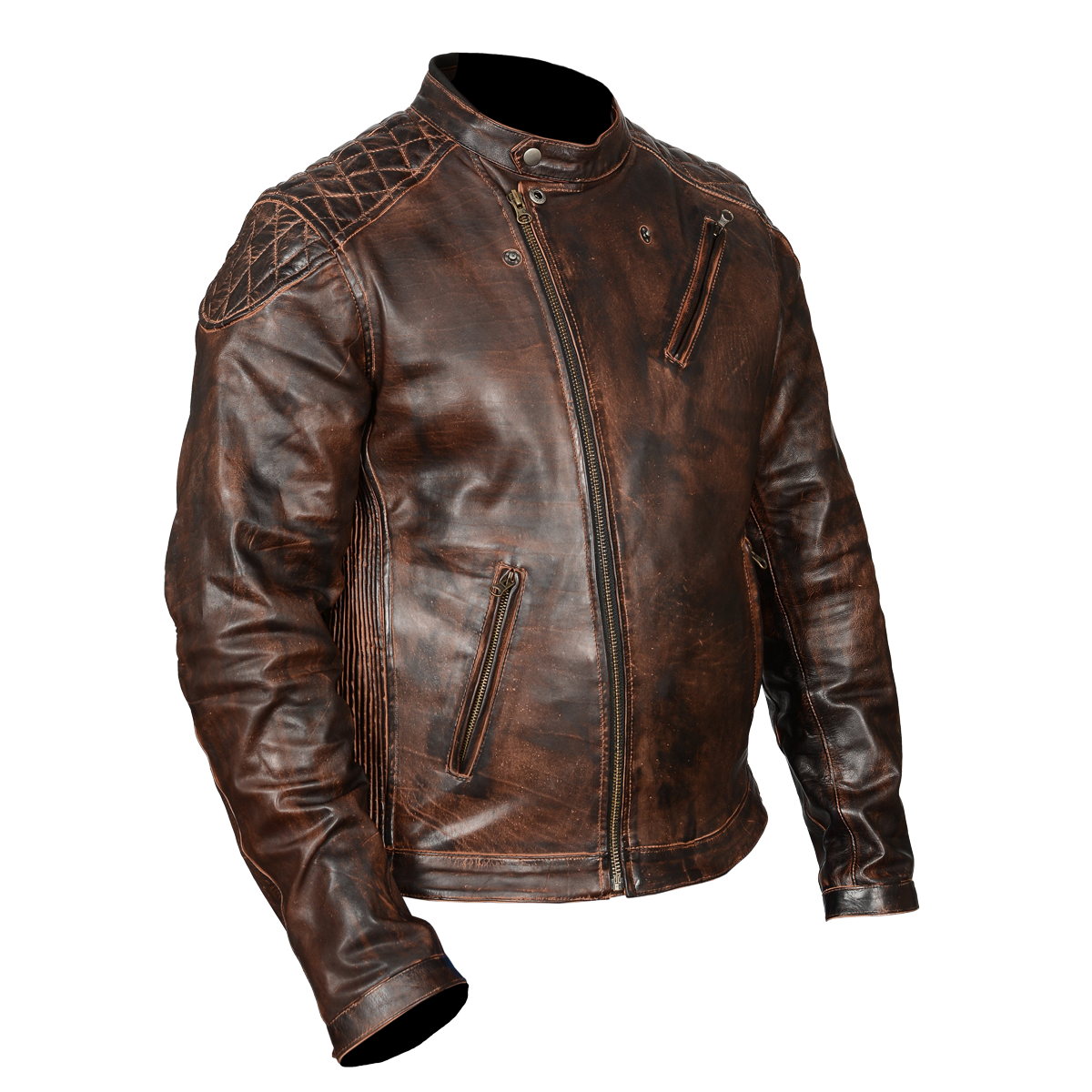 HMM521VB High Mileage Men's Vintage Brown Leather Jacket with Diamond ...