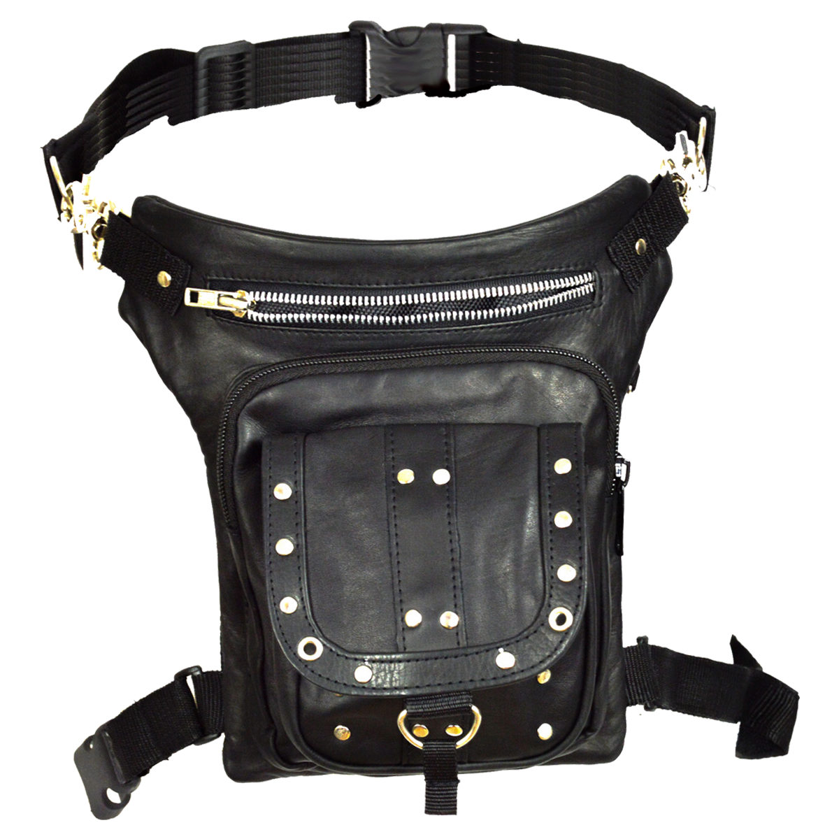 Black Leather Fanny Pack With 2 Straps for Women Leather Belt 